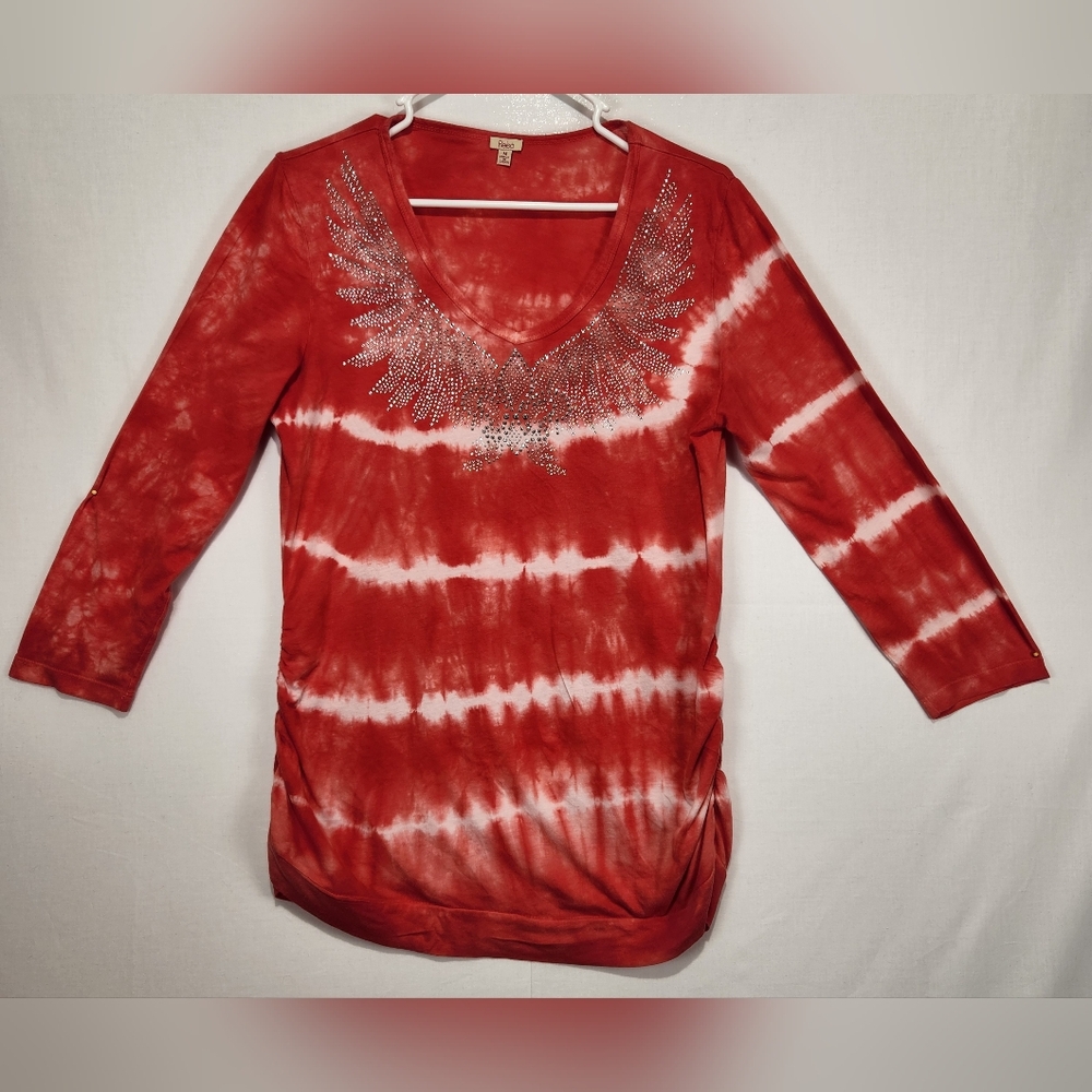 Reba Women's Y2K Orange Rhinestone Top, Size M